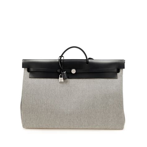 hermes canvas black and white toile bag|Hermes herbag bags.